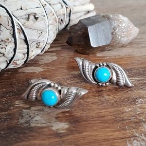 sterling silver 925 & blue turquoise boho hippie stud earrings